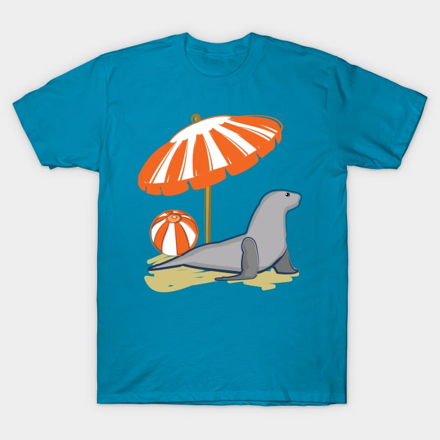 Sea Lion on the Beach T-Shirt by evisionarts